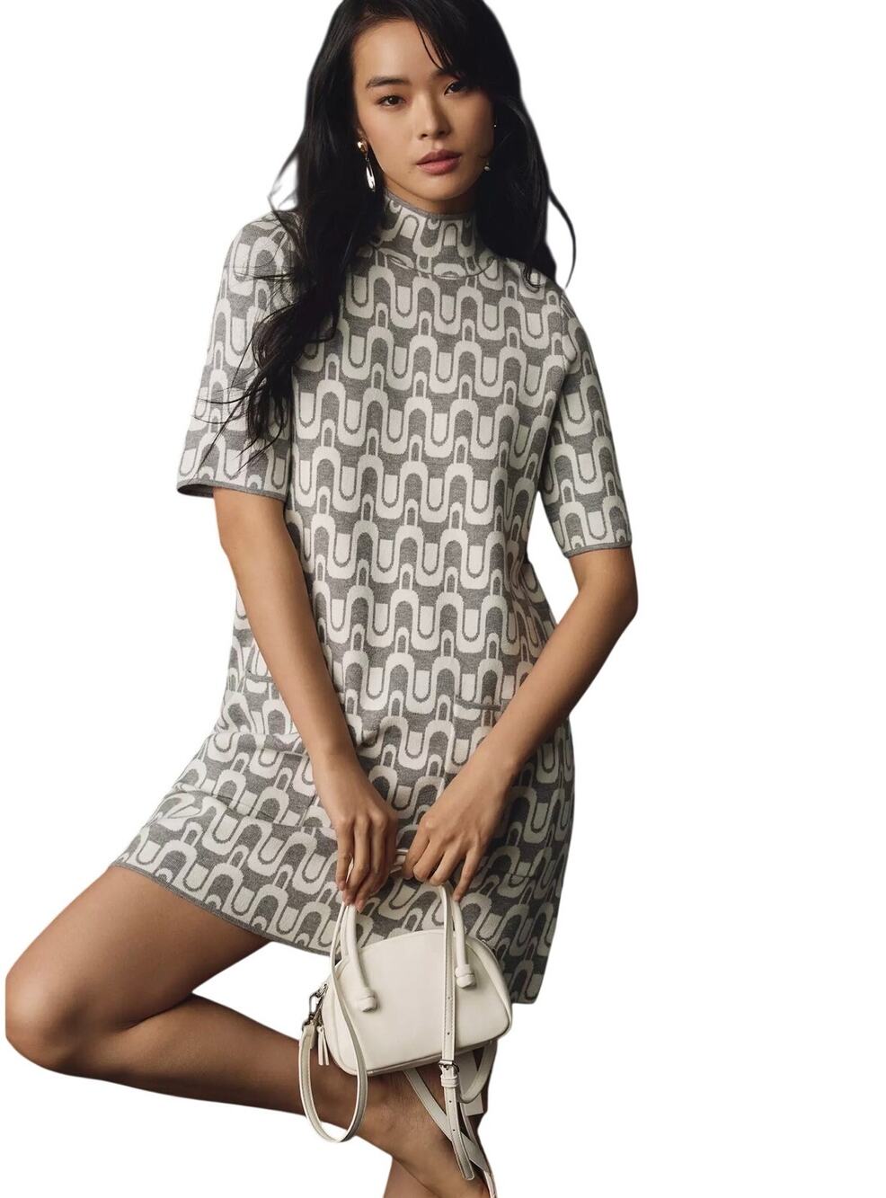 Maeve Anthropologie NWT Gray Motif Sweater Knit Shift Dress Mock Neck Petite MP